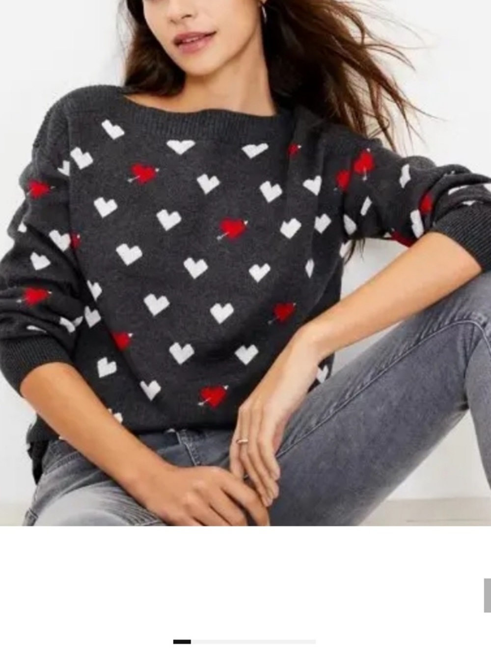 Loft gray Heart Print Boatneck Sweater NWOT